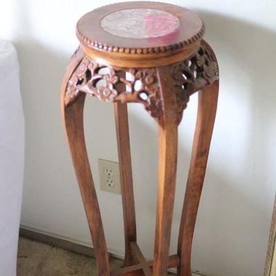Lot 6 Hand Carved Plant Stand w/ Marble Top