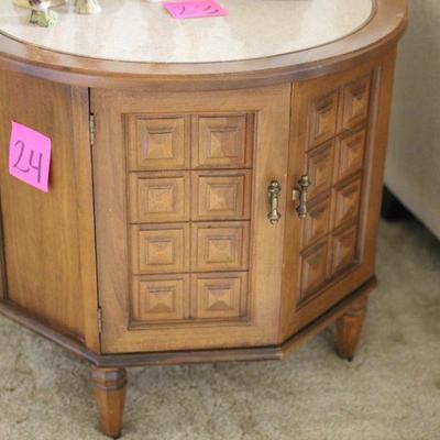 Lot 24 Vintage Round Side Table w/ Marble Top