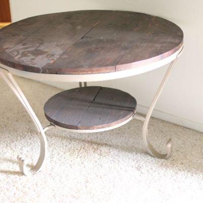 Lot 96 Farmhouse Round Iron Coffee Table w/ Rustic Wood Top