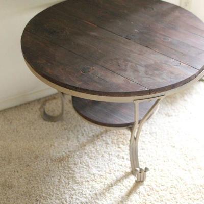 Lot 96 Farmhouse Round Iron Coffee Table w/ Rustic Wood Top