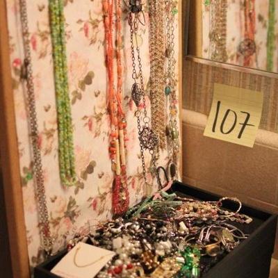 Lot 107 Costume Jewelry & Display/Storage Bins