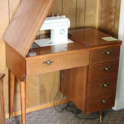 Lot 129 Mid Century Modern Sewing Desk w/ Kenmore Sewing Machine