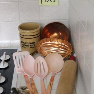 Lot 168 Copper Pot, Crock, & More Kitchen Items
