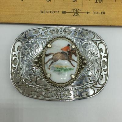 Vintage Silvertone Belt Buckle Horseback Rider