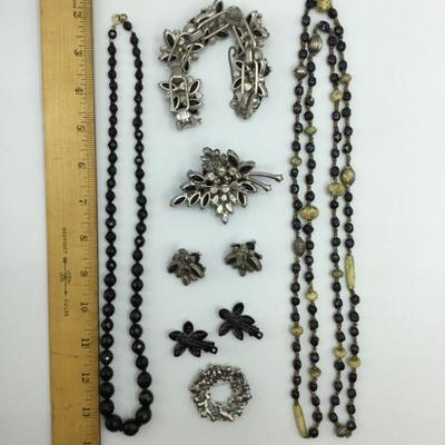 Black Bead Vintage Jewelry Lot