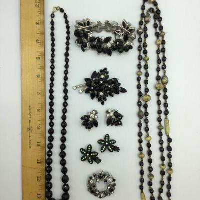 Black Bead Vintage Jewelry Lot