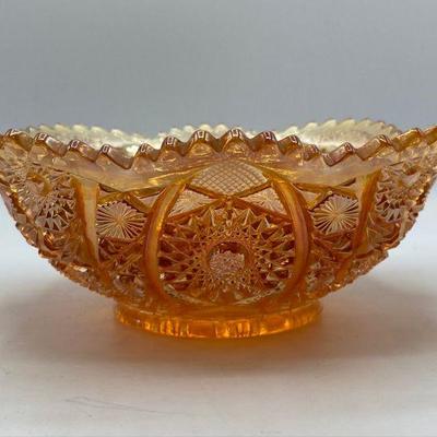 Imperial Marigold Carnival Glass Sawtooth Scalloped Fruit Bowl