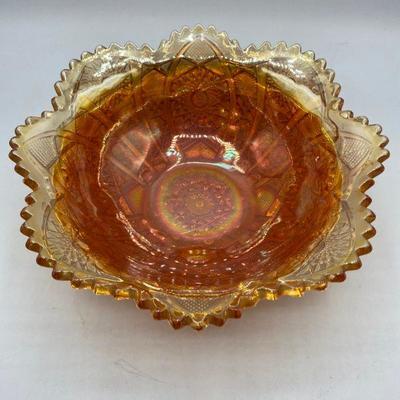 Imperial Marigold Carnival Glass Sawtooth Scalloped Fruit Bowl
