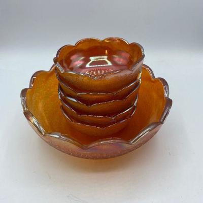 Vintage Marigold Jeanette Glass Fruit Bowl Set