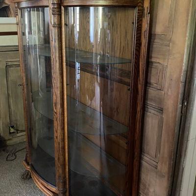 Antique Horner Brothers Lion Head, Claw feet, Bowed Glass, Display Curio Cabinet
