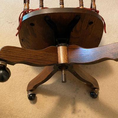 Small Wood Spindle Barrel Chair on Wheels