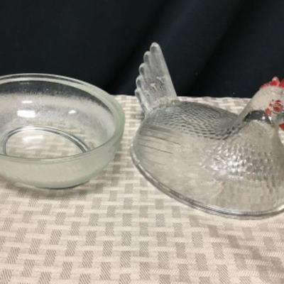 Clear Glass Chicken on a Nest Dish
