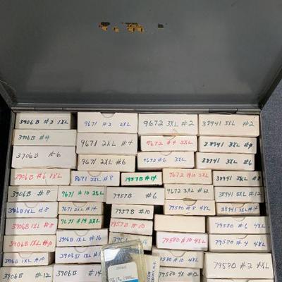 #84 Grey Storage Box Full of Vintage Hooks in Original Boxes