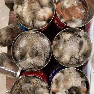 #27 Coffee Cans & Box Full of Feathers