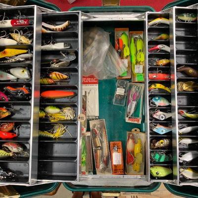 #112 Jumbo Vintage Tackle Box Full of Lures & Misc.