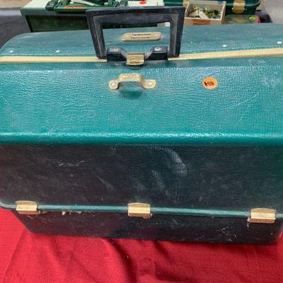 #118 Jumbo Vintage Green Tackle Box Full of Lures & Fishing Gear