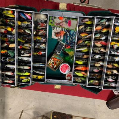 #118 Jumbo Vintage Green Tackle Box Full of Lures & Fishing Gear