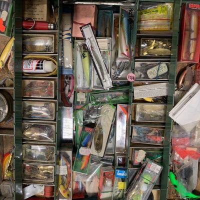#121 Vintage Blue Tackle Box Full of Misc. Lure & more!