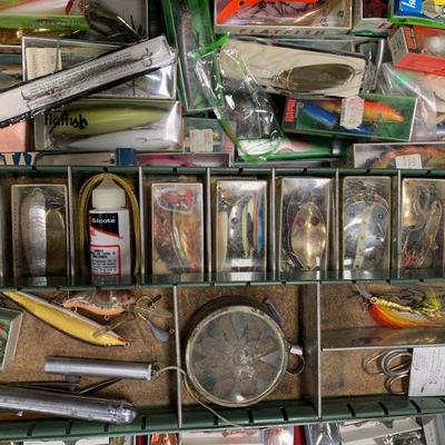 #121 Vintage Blue Tackle Box Full of Misc. Lure & more!