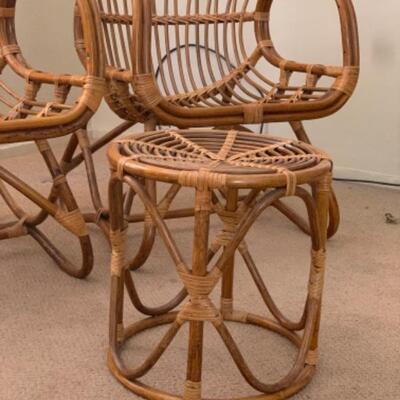 23. Pair of wicker chairs and stool
