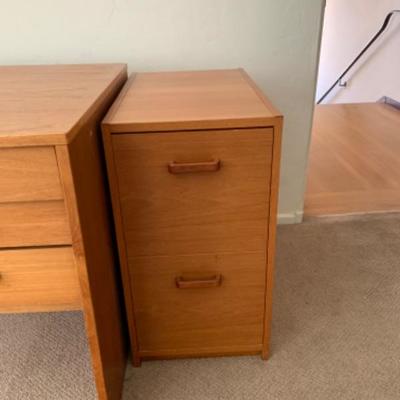30. Computer desk with filing cabinet and table (63â€x30â€29â€ and 51â€19â€x27.5â€)