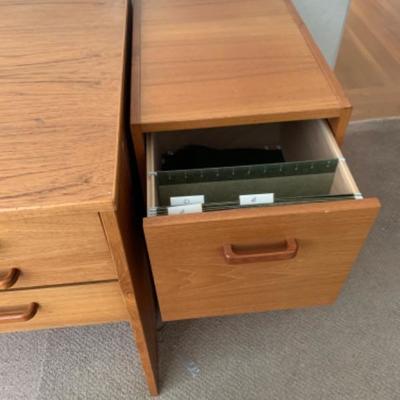 30. Computer desk with filing cabinet and table (63â€x30â€29â€ and 51â€19â€x27.5â€)