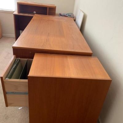 30. Computer desk with filing cabinet and table (63â€x30â€29â€ and 51â€19â€x27.5â€)