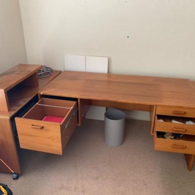 30. Computer desk with filing cabinet and table (63â€x30â€29â€ and 51â€19â€x27.5â€)