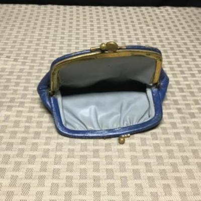 Vintage White Clutch Purse with Small Blue Coin Purse