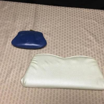 Vintage White Clutch Purse with Small Blue Coin Purse
