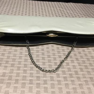 Vintage White Clutch Purse with Small Blue Coin Purse