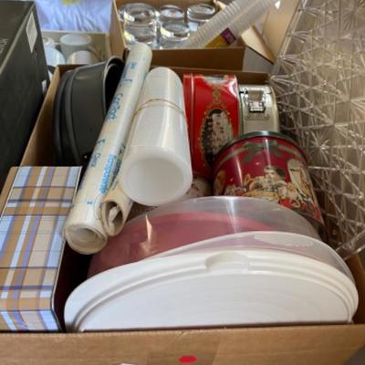 48. Miscellaneous kitchenware, griddle, tins, vacuum sealer, glassware, etc.