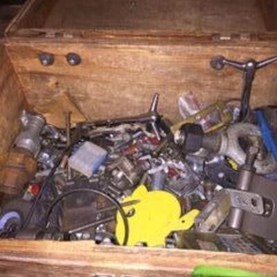 T9 Wooden box of assorted parts