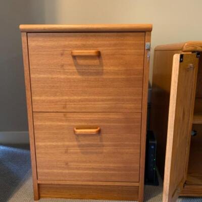 54. Oak cabinet (45”x20.5”x26.5”) paired with oak filing cabinet