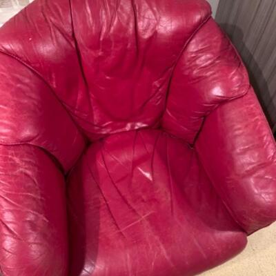 9. Pair of Red Leather Swivel Club Chairs
