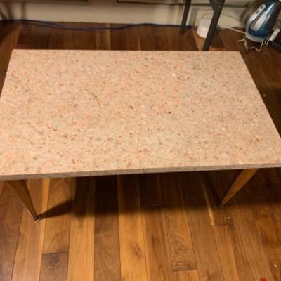 24. Mid-Century Coffee Table with Cement and Polished Stone Top
