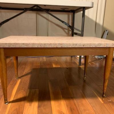 24. Mid-Century Coffee Table with Cement and Polished Stone Top