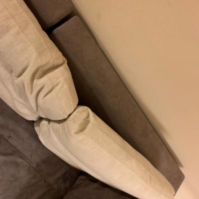 51. Ligne Roset Grey Suede Sectional Sofa ,Ottoman and Down Pillows