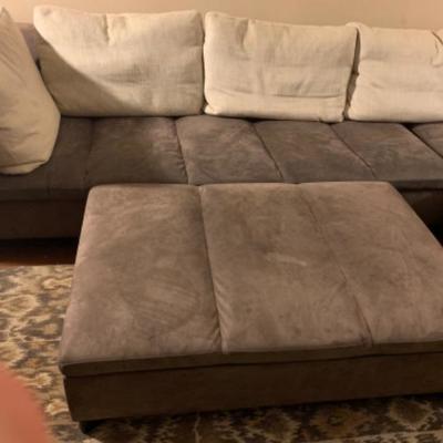 51. Ligne Roset Grey Suede Sectional Sofa ,Ottoman and Down Pillows