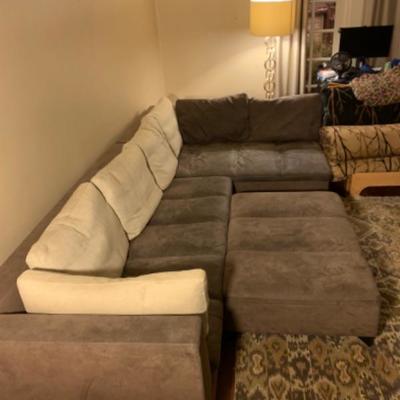 51. Ligne Roset Grey Suede Sectional Sofa ,Ottoman and Down Pillows