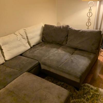 51. Ligne Roset Grey Suede Sectional Sofa ,Ottoman and Down Pillows