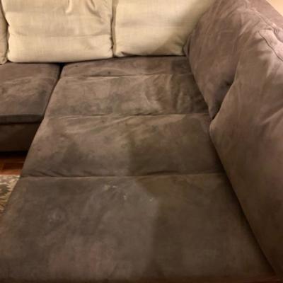 51. Ligne Roset Grey Suede Sectional Sofa ,Ottoman and Down Pillows