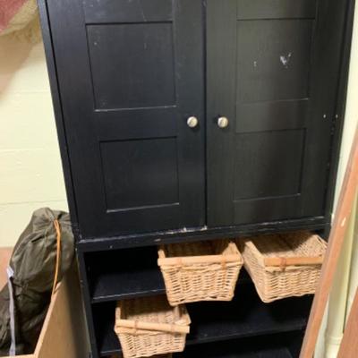 58. Black Wooden Cabinet with Two Doors On Top, 2 Pieces