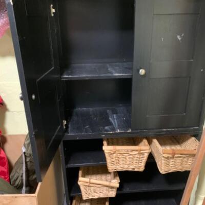 58. Black Wooden Cabinet with Two Doors On Top, 2 Pieces