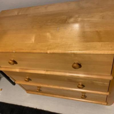 61. Modern Danish Bedroom Suite: Queen Frame and Mattress, 2 Bedside Tables, 1 Chest of Drawers