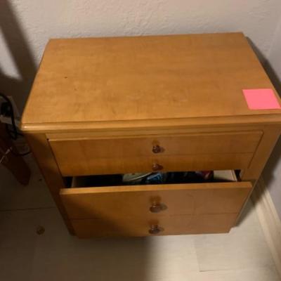 61. Modern Danish Bedroom Suite: Queen Frame and Mattress, 2 Bedside Tables, 1 Chest of Drawers