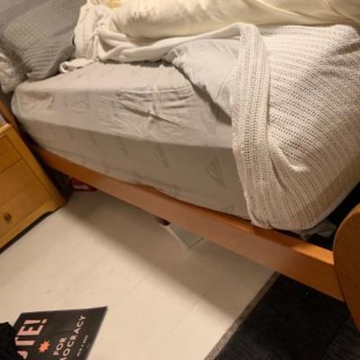 61. Modern Danish Bedroom Suite: Queen Frame and Mattress, 2 Bedside Tables, 1 Chest of Drawers