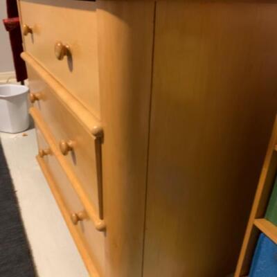 61. Modern Danish Bedroom Suite: Queen Frame and Mattress, 2 Bedside Tables, 1 Chest of Drawers