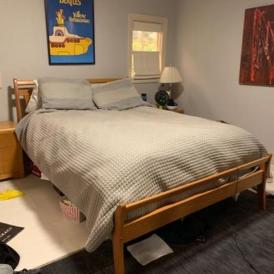 61. Modern Danish Bedroom Suite: Queen Frame and Mattress, 2 Bedside Tables, 1 Chest of Drawers