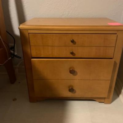 61. Modern Danish Bedroom Suite: Queen Frame and Mattress, 2 Bedside Tables, 1 Chest of Drawers